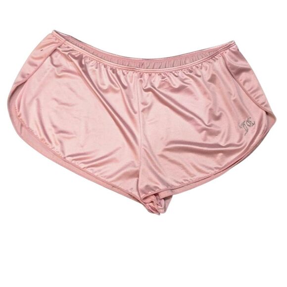 Juicy Couture Pink Satin High Side Slit Rhinestone JC Logo Pajama Shorts - Picture 2 of 4